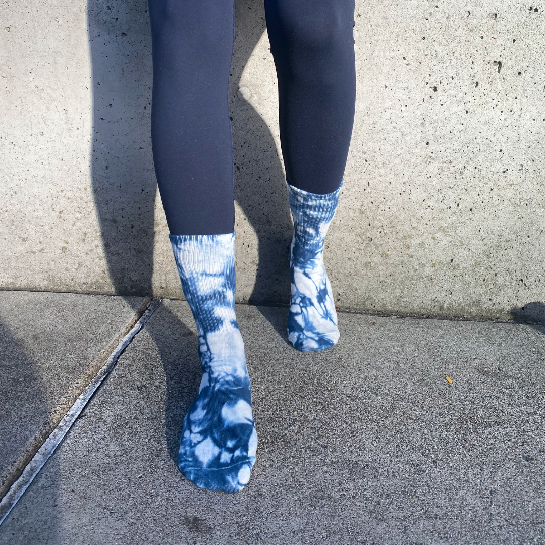 Denim Blue Tie-dye Crew Grip Socks