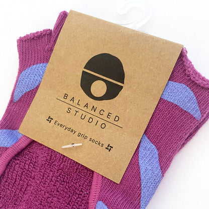 Balanced Studio | Pilates Ankle Anti-slip Grip Socks (Purple Floral)